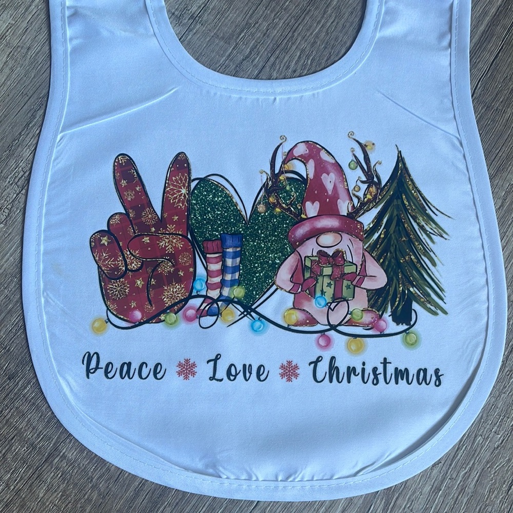 Peace Love Christmas Gnome Baby Feeding Bib